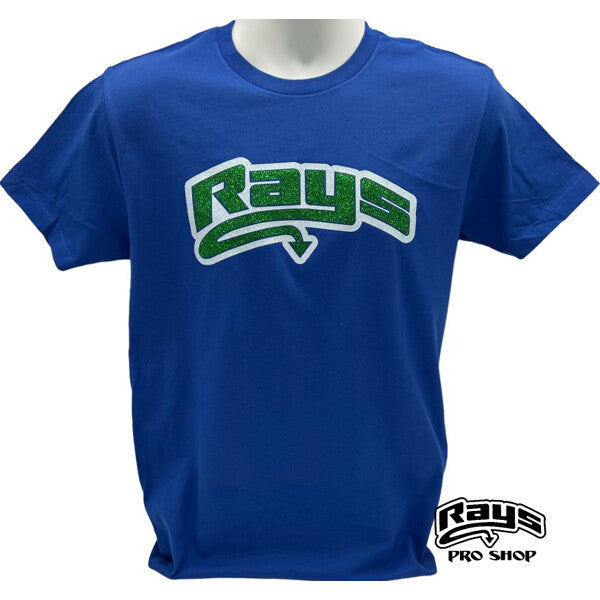 Blue T-shirt with Green Glitter Rays